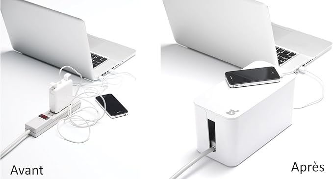 Bluelounge CableBox Mini White - Cable Management - Small Surge Protector Included