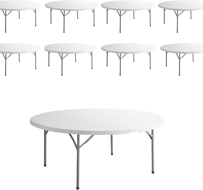 PRO&Family Commercial Round Folding Table, White Top, Powder-Coated Steel Frame, High-Impact Polyethylene Construction, Perfect for Wedding, Party, Shool, Church. (9, 72")