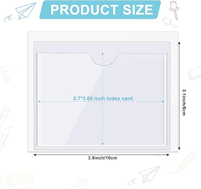 Outus 200 Pack 3.1 x 3.9 Inch Self Adhesive Label Pockets Bulk Plastic Labels Holders for Storage Bins Clear Classroom Nameplate Sleeves Index Card Tote Photos Waterproof Protect Office