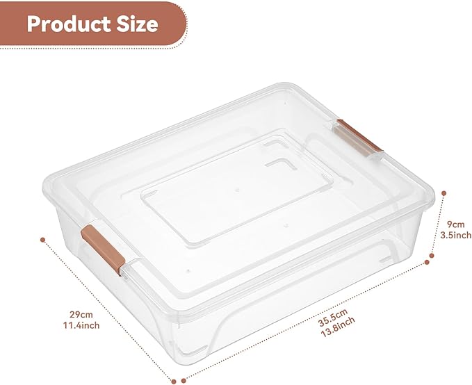 novelinks Clear Plastic Storage Bins with lids, Stackable Storage Containers, Durable Craft Storage Boxes, Organization Containers for Home Office (10 Quart 4 Pack Brown)