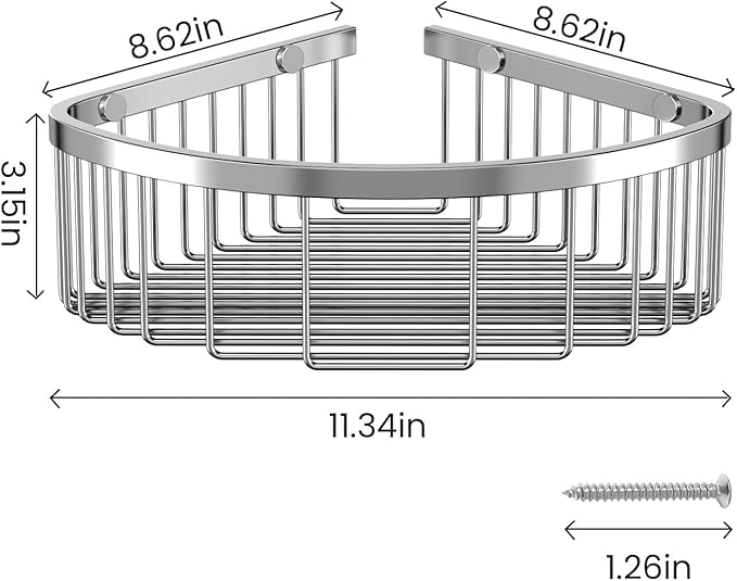 Shower Basket Stainless Shower Corner Shelf, 304 Caddy Stainless Steel Rustproof, Organizer Wall Mounted Basket(Includes Screws)