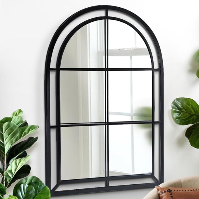WAMIRRO Arched Mirror,Big Decorative Black Window Pane Mirrors Decor for Wall Mouted/Fireplace/Entryway/Hallway/Living Room/Bathroom 28"X40"