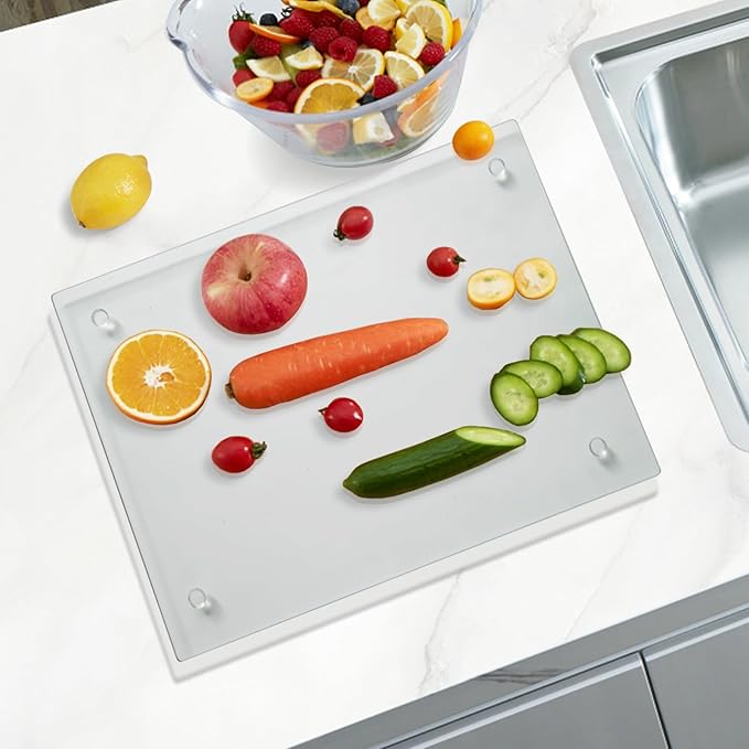 Mymonfif Tempered Glass Cutting Board for Kitchen, Clear Glass Board for Countertop, with Non-Slip Feet, Heat Resistant, Middle Size 14x10" 1Pcs