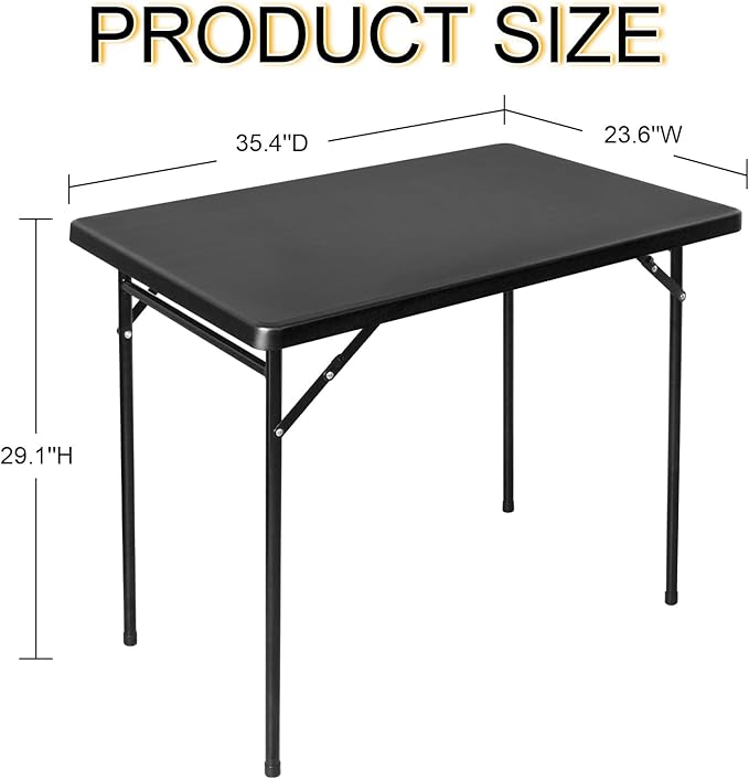 3ft Rectangular Folding Table, All-Occasion Plastic Event Table for Indoor and Outdoor, Portable Desk, Camping, Durable and Stable, HDPE and Steel, Wide Application, Black