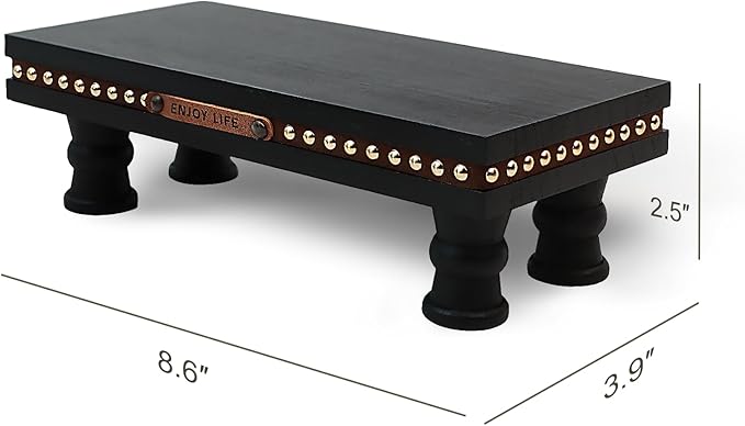 Wood Tray Pedestal Stand, Waterproof Bathroom Counter Organizer, Modern Farmhouse Riser for Soap/Candle/Sponge Black Small