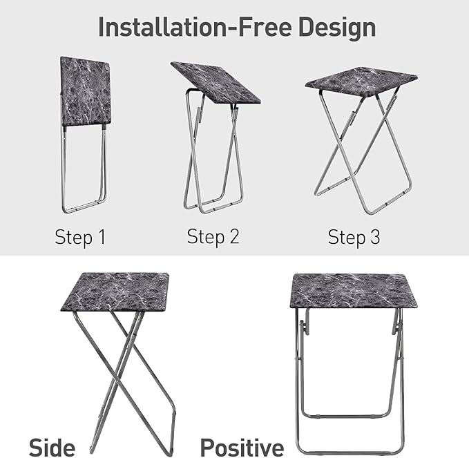Tv Trays Folding Tv Table, Dinner Table for Eating with Sturdy Metal Frame, Small Foldable Snack Trays Table for Living Room, Couch,Sofa, Bed, No Assembly Required (Black Marble)
