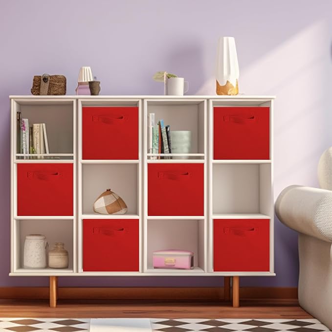 ShellKingdom Storage Bins, Foldable Fabric Storage Cubes And Cloth Storage Organizer Drawer For Closet And Toys Storage, 13 X 13 X 13 INCH, 2 Pack (Red)