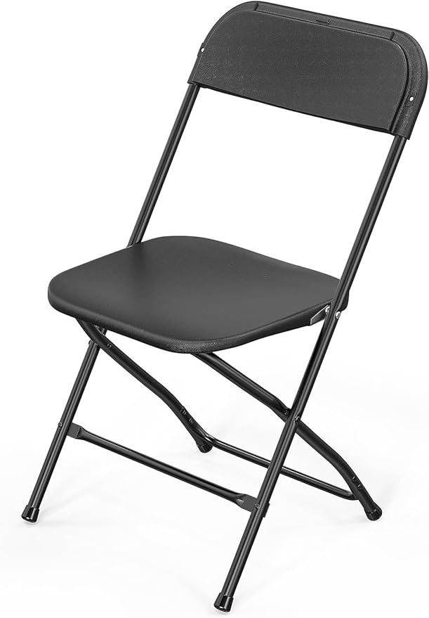 VINGLI Black Plastic Folding Chairs, Set of 1, Heavy-Duty Commercial Seats with Steel Frame, 350 lb Capacity, for Indoor & Outdoor Events, Office, Wedding, Party & Dining (1, Black, S)