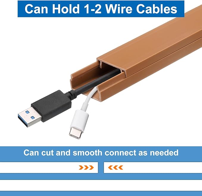 HARFINGTON 5pcs Cord Hider Wall 15inx0.8inx0.4in (LxWxH) PVC Cable Cover Self Adhesive Wire Hider Wall Mounted TV Cable Raceway for Cables Management (75in Total Length),Brown