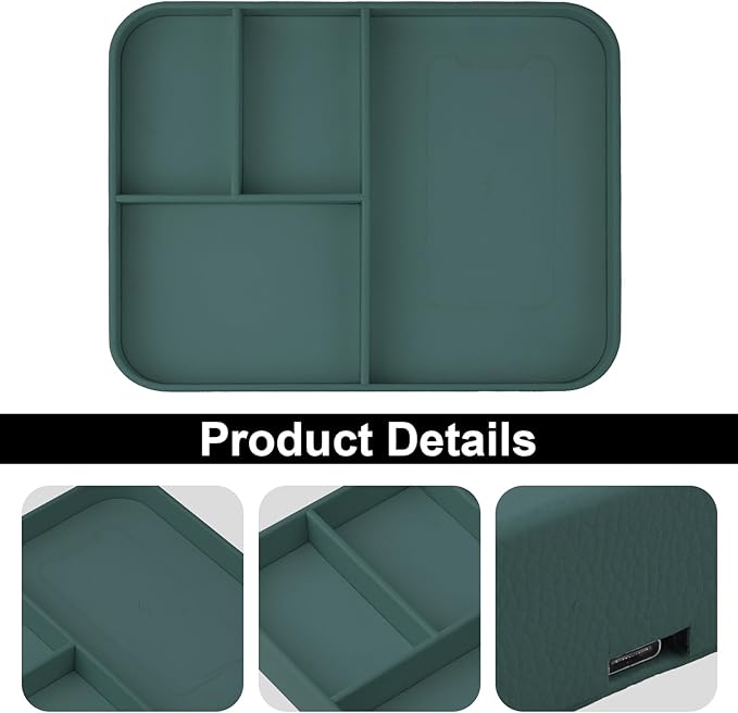 VOVIPO Faux Leather Valet Tray,with 2 in 1 Wireless Charging Compitable With iPhone/17/16/15/15 Plus/15 Pro/15 Pro Max/14/13/12/Wireless earphones,Office/Home Desk Organizers Tray-Mint
