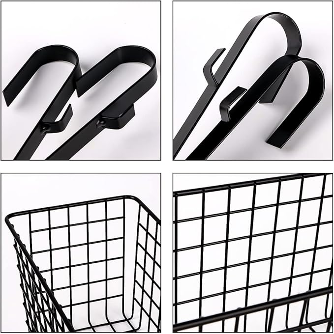 2 Pack Metal Hanging Bedside Basket for Bunk Beds & Collage Dorms - Cabinet Wire Organizer for Storage, Multi-Use Large Organizing Caddy for Bedroom, Office (Black/Large)