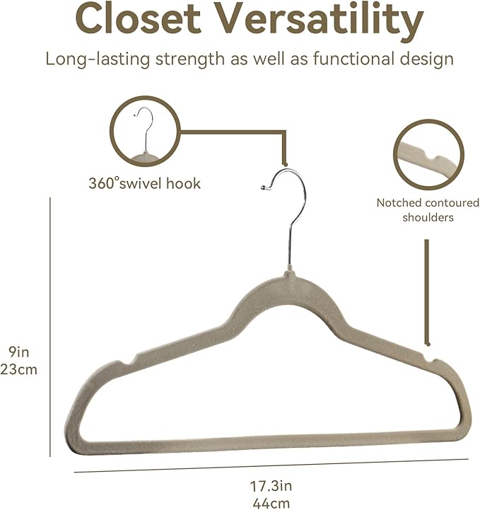 Premium Velvet Hangers 30 Pack, Non-Slip Suit Clothes Hangers, 360 Degree Swivel Hooks and Slim Profile to Maximize Closet Space Grey/Silver