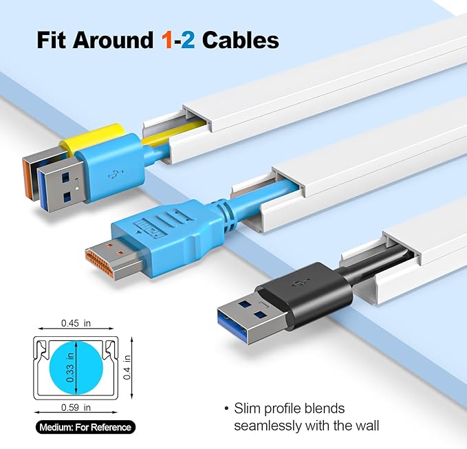 294in Cord Hider Kit, Cord Covers for Wires onWall, One-Cord Cable Hider, Paintable WireHider, Self-Adhesive Wire hiders for TV21xL14inxw0.59inxH0.4in. White