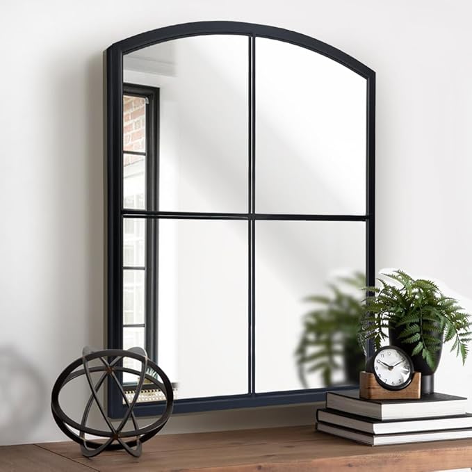 WAMIRRO Black Window Pane Mirror,Farmhouse Arched Grid Mirrors for Fireplace/Entryway/Hallway/Living Room 28"X36"