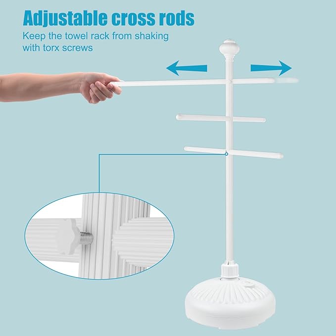 Pool Towel Rack Outdoor, 59" Aluminum Towel Holder with Wide Stable Base,3 Adjustable Bars, Pool Furniture,Rustproof Towel Drying Rack for Pool, Patio, Hot Tub,& Spa – White