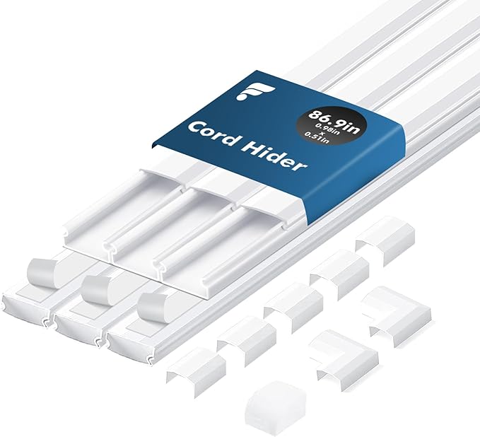 shinfly 86.9in Cord Hider Kit, Paintable Cable Raceway for Wall Mounted TV, Cord Covers for Wires on Wall, Wire Hider for TV Cables, White, 0.98” W x 0.51” H (14.5in x 6-Pack)