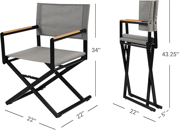 Grand patio 7-Piece Outdoor Dining Set, 6 Extra-Wide Folding Chairs & 1 Rectangle Expandable Table, Sling Mesh Patio Chairs with Wood Grain Table for Yard, Poolside, Deck, Gray
