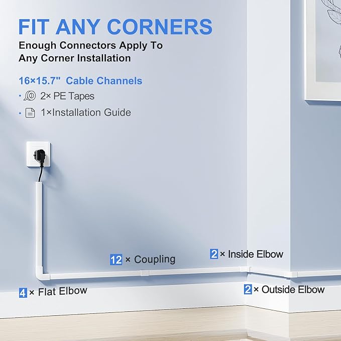250in Cord Hider, One-Line Cable Hider, Yecaye Small Cord Covers for Wires on Wall System, Cable Raceway Kit for Max 2 Cords, Wire Hiders for Tv on Wall, Wire Hider, 16XL15.7in W0.59in H0.4in, White