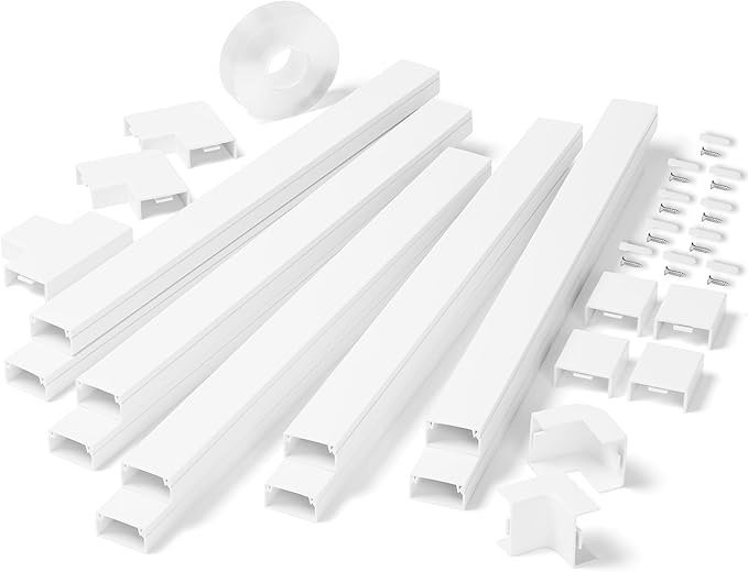 142in Wall Cable Hider Kit, YCLYC Cord Hider Wall Cord Cover for 3-4 Cords, Wire Hiders for TV on Wall, White Wall Cable Management Kit, Paintable Wall Wire Cover 10 x L14.2in W1.18in H0.6in