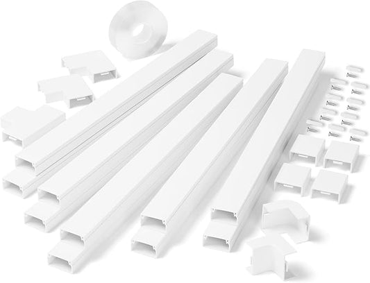 142in Wall Cable Hider Kit, YCLYC Cord Hider Wall Cord Cover for 3-4 Cords, Wire Hiders for TV on Wall, White Wall Cable Management Kit, Paintable Wall Wire Cover 10 x L14.2in W1.18in H0.6in