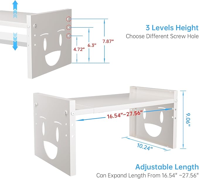 Fun-Face Expandable Cabinet Shelf Organizer,Adjustable Height & Width, Stackable Metal Storage Rack,Kitchen Spice Rack, Pantry Shelf, Countertops (1, White)