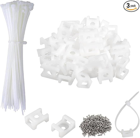 60 Set White Cable Zip Tie Mounts Kit Wire Clips Organizer Holders Clamps with 0.6Inch Saddle Type Mounts Base with 8" Ties and Tapping Screw