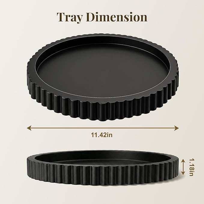 Decorative Tray for Coffee Table, 11.4" Modern Minimalist Wooden Round Decor Tray for Kitchen, Living Room, Home Decor, Tv Stand, Bathroom Sink, Entryway, Black Color