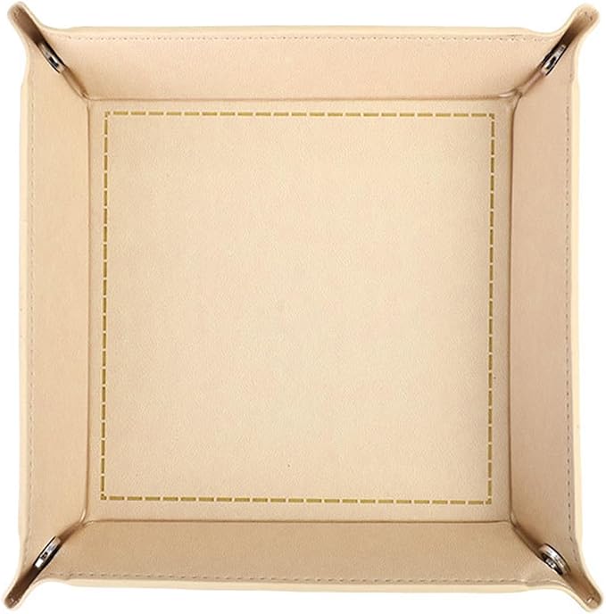 Valet Tray Desktop Storage Organizer – Vegan Leather Catchall Bedside Vanity Tray Nightstand Caddy Holder for Remote Controller, Watch, Keys, Phone, Wallet, Coin, Jewelry, Beige