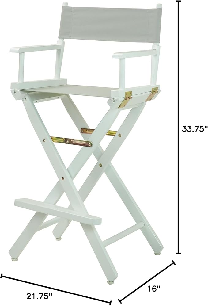Casual Home Director's Chair ,White Frame/Gray Canvas,30" - Bar Height