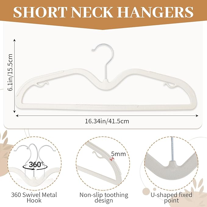 LemonRoad 36 Pack Short Neck Hangers, Upgraded Non-Slip Plastic Hangers Lifts Clothes 3" Higher, Space Saving 360 Swivel Hook for Closet Organizer, Shirts Jackets Dresses, Smooth (White)