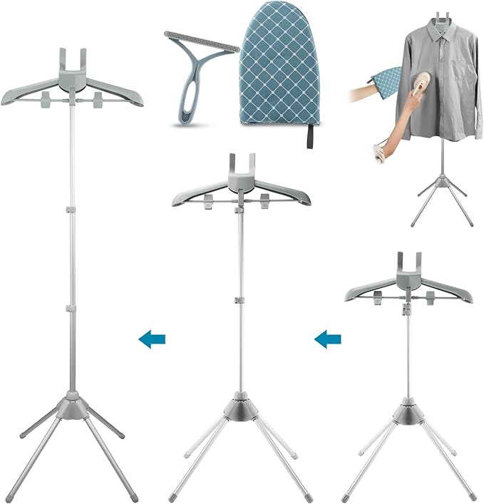Steamer Hanger Stand with Adjustable Height, Portable Steamer Rack with Handheld Ironing Board＆Hair Remover for Steaming Clothes for Homes Clothing Stores & Hotels