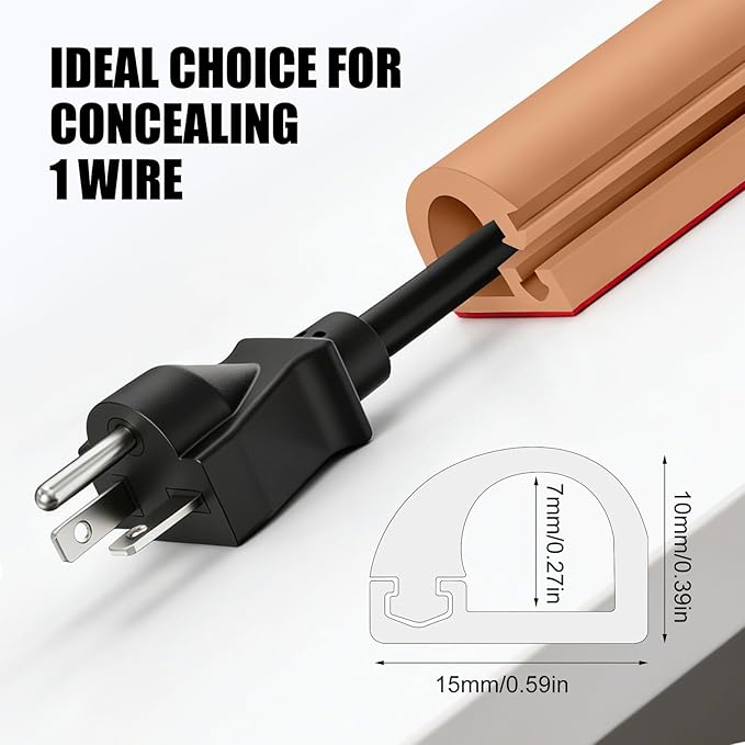 Wall Cord Hider, Flexible Self-Adhesive Wire Cover, Side-Open Cable Raceway for Cords on Wall, Cord Concealer for Mounted TV, Home Theater & Office (Light Brown, Regular-118inch)