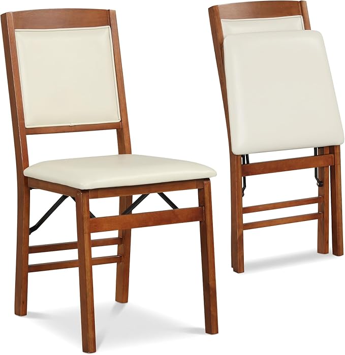 Giantex Folding Dining Chairs Set of 2, Wood Kitchen Chair w/Padded Seat, Solid Wood Frame, Max Load 400 Lbs, No Assembly, Easy to Store Foldable Wooden Dining Chairs for Apartment, Small Space