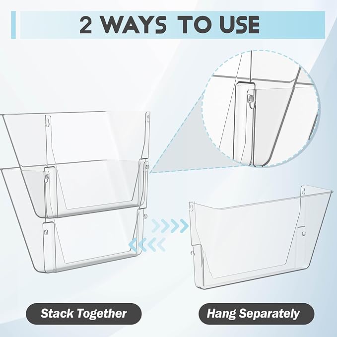 Gawerk Clear Acrylic Single Pocket, Plastic Hanging Wall Mount File Holder for Office Home (Clear, 8 Pack)