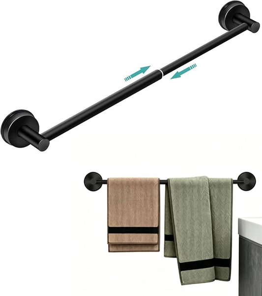 14.6 to 24 Inches No Drill Suction Cup Towel Bar for Shower Glass Door & Tile Wall, Stainless Steel Wall Mounted Towel Rack，Removable Bathroom Organizers & Storage for Renters Apartment (Matte Black)