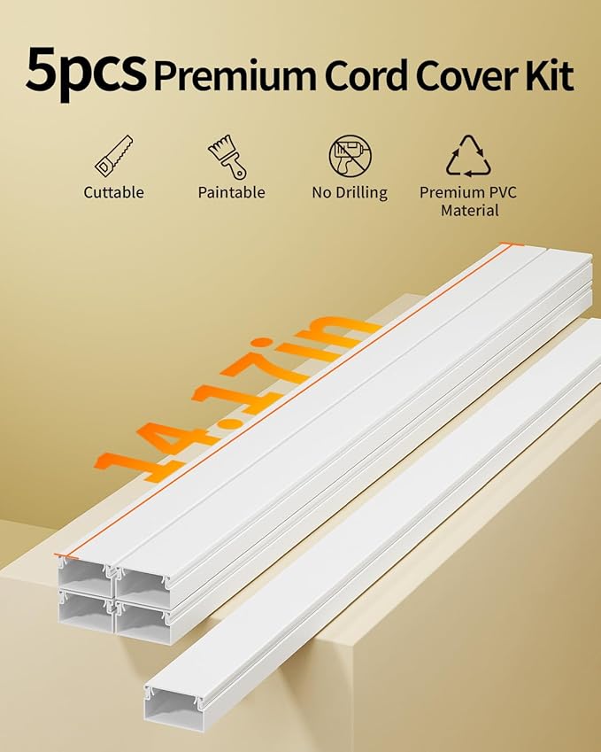 Yecaye 70.8in Large Cord Hider, Wire Covers for 3-4 Cords on Wall, Cord Hider Wall, TV Cord Hider Kit, Paintable TV Cord Hider for Wall Mounted TV, W1.18in H0.67in, White