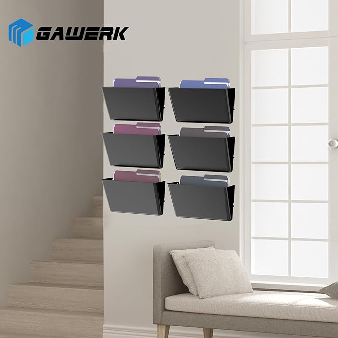 Gawerk Clear Acrylic Single Pocket, Plastic Hanging Wall Mount File Holder for Office Home (Black, 5 Pack)
