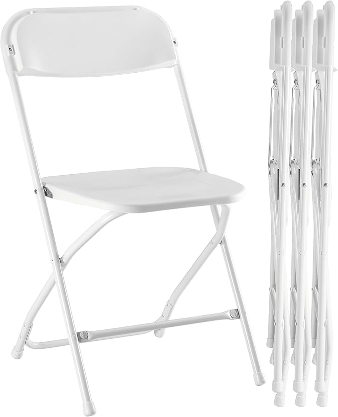Simple Deluxe 4-Pack Folding Chairs Plastic, Foldable Stackable Portable Chairs with Metal Frame 330lb Capacity, for Indoor Outdoor Use, Commercial Event Chairs for Party, Wedding, Office, White