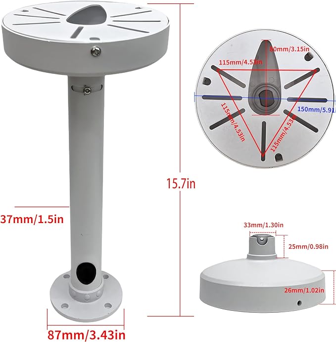 6 inches Ceiling Mount Bracket,Indoor Outdoor Security Camera Wall Mount, Metal Bracket, Junction Box Cable Management,Junction Box 40CM Pole Mount fit Security Camera (400MM PQ)