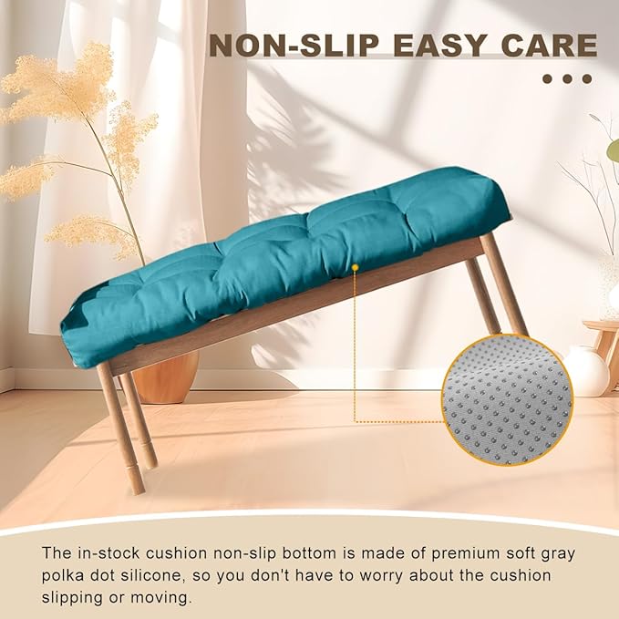 Bench Cushion 30 inches,Indoor/Outdoor Non-Slip Tufted Cushions, Premium Waterproof Linen, Soft Piano Sofa Cushions, Entryway Storage, Bay Window, High-Density Memory Foam(Dark Blue-30x14x4in)