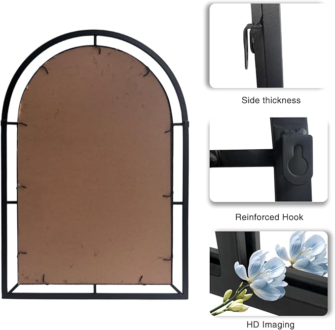WAMIRRO Arched Mirror,Big Decorative Black Window Pane Mirrors Decor for Wall Mouted/Fireplace/Entryway/Hallway/Living Room/Bathroom 28"X40"