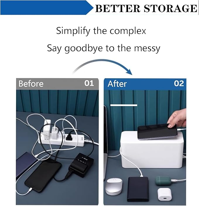 Cable Management Box Power Supply Hub Socket Storage Cable Box Wire Organizer with Cable Ties Cord Organizer Suitable for Living Room,Study and Office (White, Small)