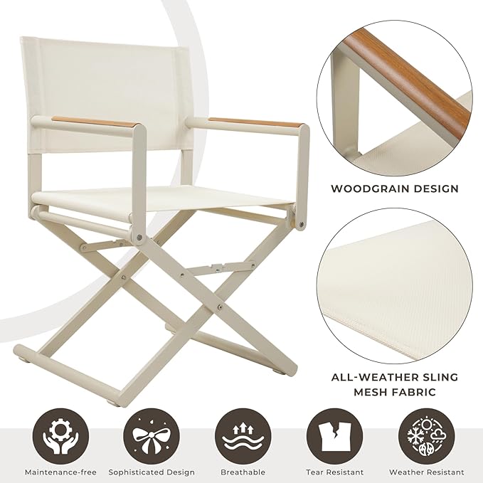Grand patio 7-Piece Outdoor Dining Set, 6 Extra-Wide Folding Chairs & 1 Rectangle Expandable Table for 6-8 Person, Sling Mesh Patio Chairs with Wood Grain Table for Yard, Poolside, Deck, Apricot