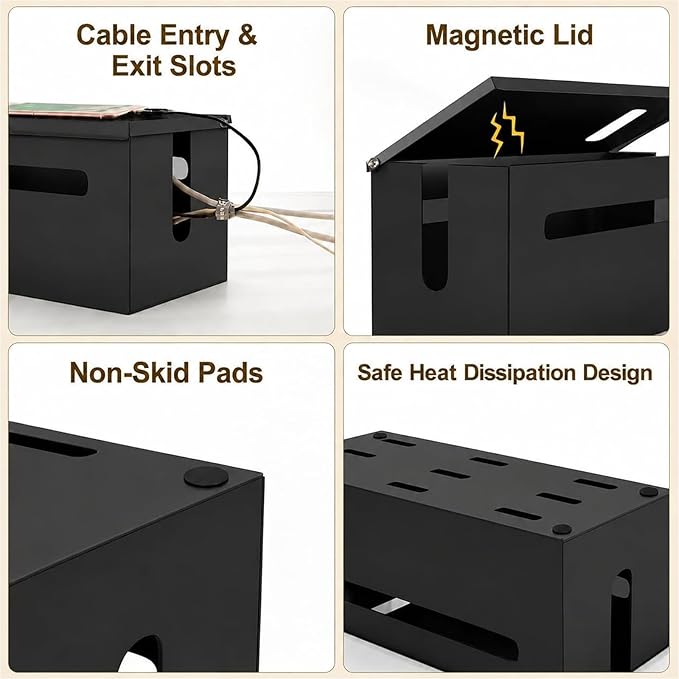 0.6mm Metal Cable Management Box Large Cable Organizer Box and Power Strip Box for Electrical Cord Hiding, Home Office Floor Cables Hider, TV Wires Storage Organization