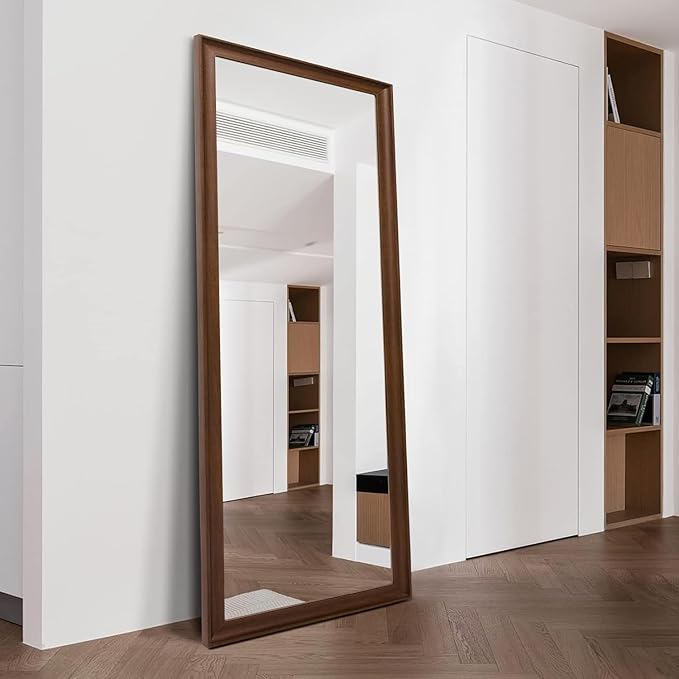 Full Length Mirror Wood Frame, 65x22in Floor Mirror Wall Full Body Mirror with Standing, Leaning Hanging for Bedroom,Living Room, Large Wooden Frame, Walnut