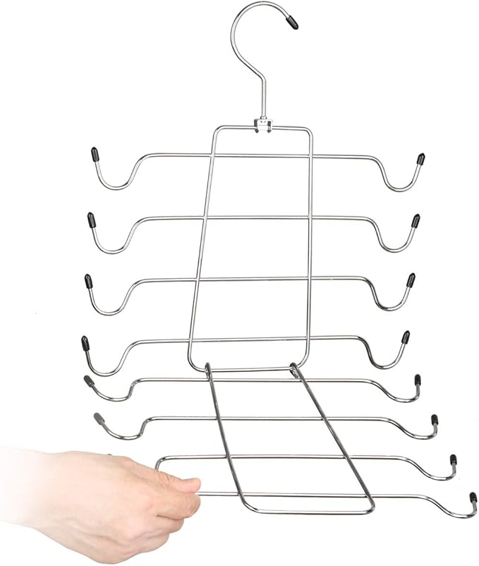 Szxc 2 Pack Foldable Tank Top Closet Organizer Hangers - Keep Things Shaped - for Bras, Cami, Bathing Suits, Belts, Ties, Strappy Dress, Pajamas & More - Chrome with Black Vinyl - 360 Degree Rotated