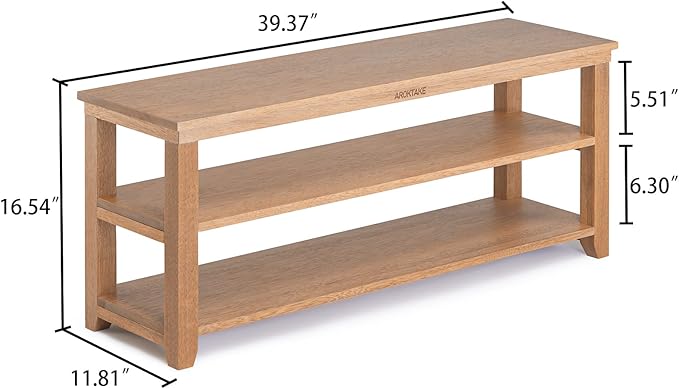Shoe Rack Solid Wood Bench, 2-Tier Real Wooden Heavy Duty Shoe Storage Organizer Shelf for Entryway, Hallway, Mudroom, Living Room,Bedroom (Natural, 11.81"X39.4"X16.54")