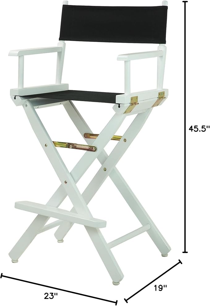Casual Home Director's Chair ,White Frame/Black Canvas,30" - Bar Height