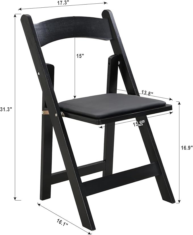 Ball & Cast Upholstered Folding Chair,4 Pack,Solid Wood Frame,16.9" Seat Height,Ergonomically Designed Back and Cushion,Easy Carry,No Assembly Required,for Kitchen,Restaurant,Black