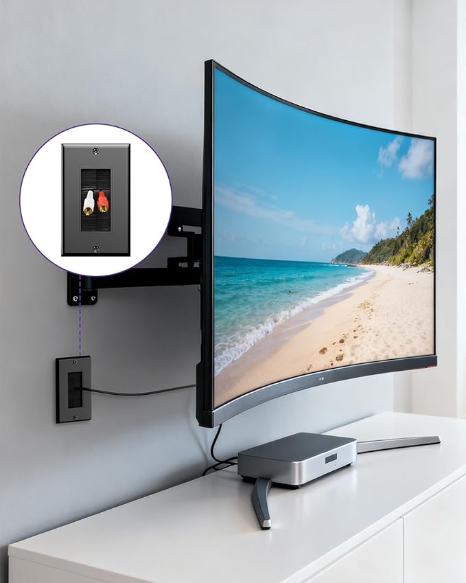 VCE Brush Wall Plate Cable Pass Through, Single Gang Decorator Wall Cover for Low Voltage Cables, In-Wall Cable Management for Wall Mount TV (Black), 5-Pack